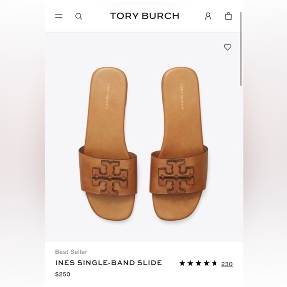 Tory Burch Tan Ines Leather Single-Band Slide Sandals - Picture 10 of 11